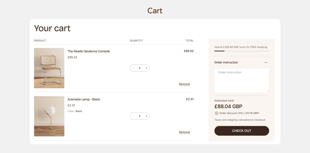 Cart page