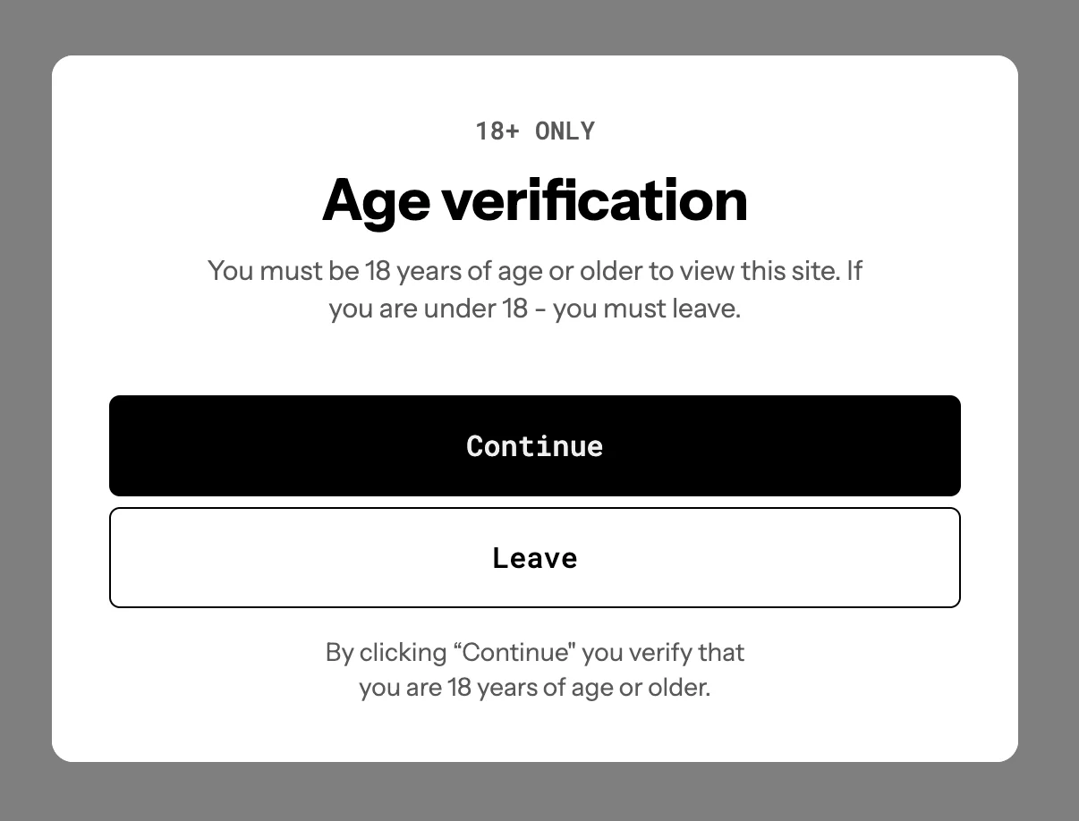 Age verification popup