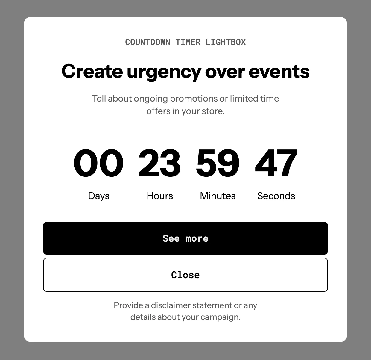 Countdown promo popup