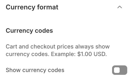 Currency format settings
