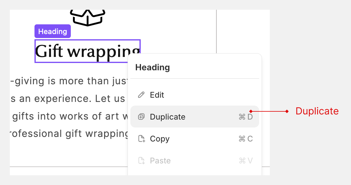 Duplicate in the editor