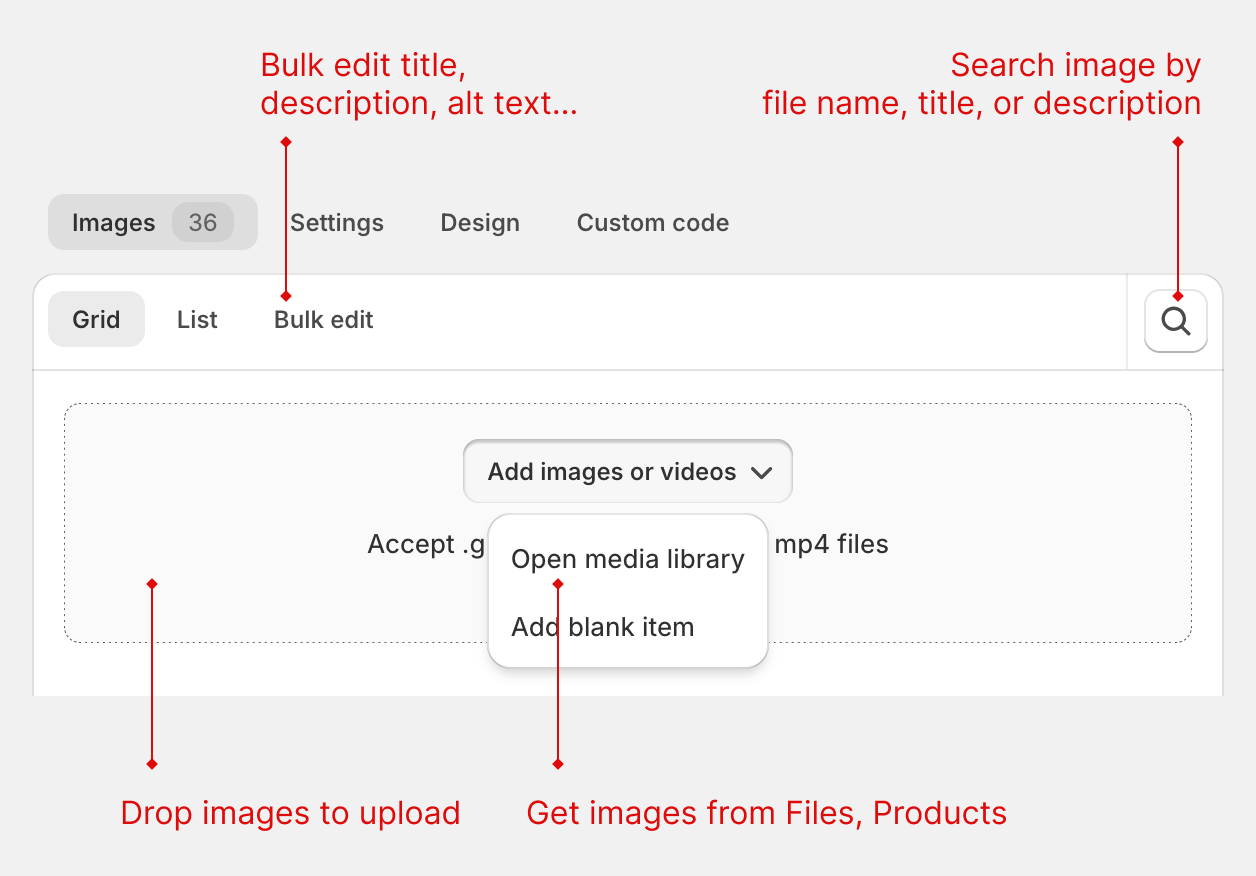 Images tab