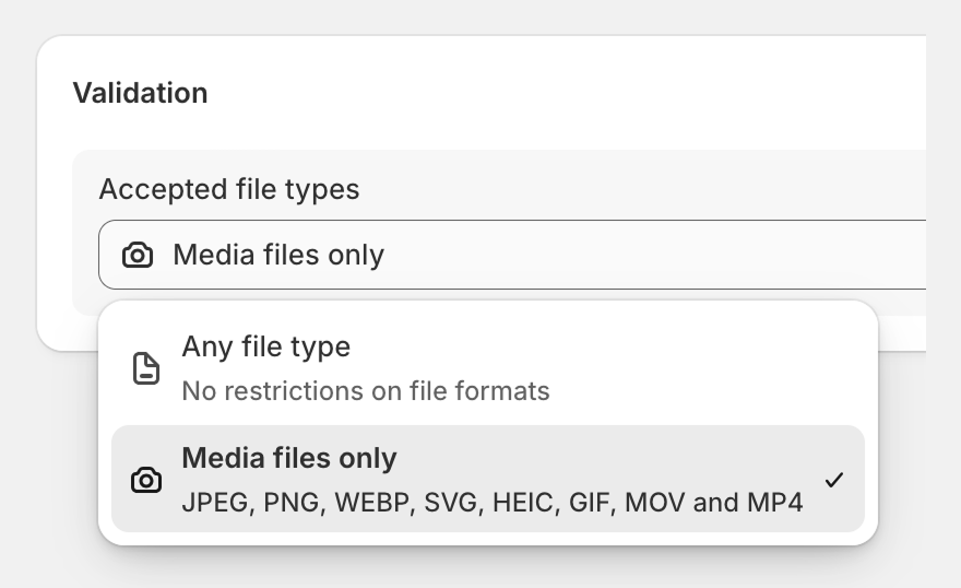 Create your Metafield in Shopify: Validation