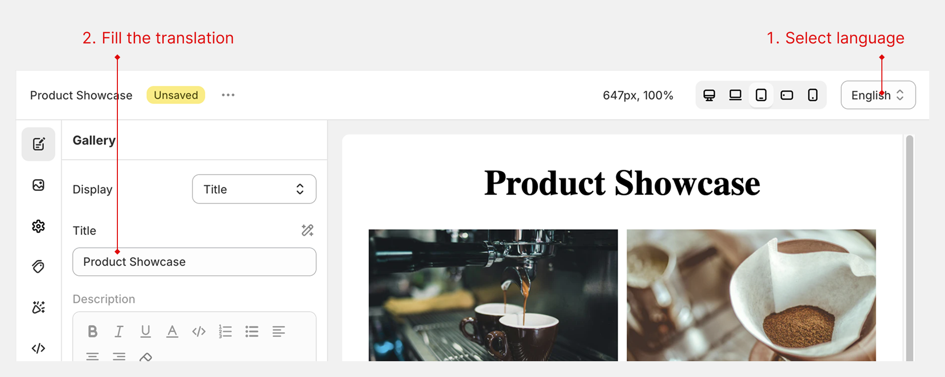 Translate Gallery Content